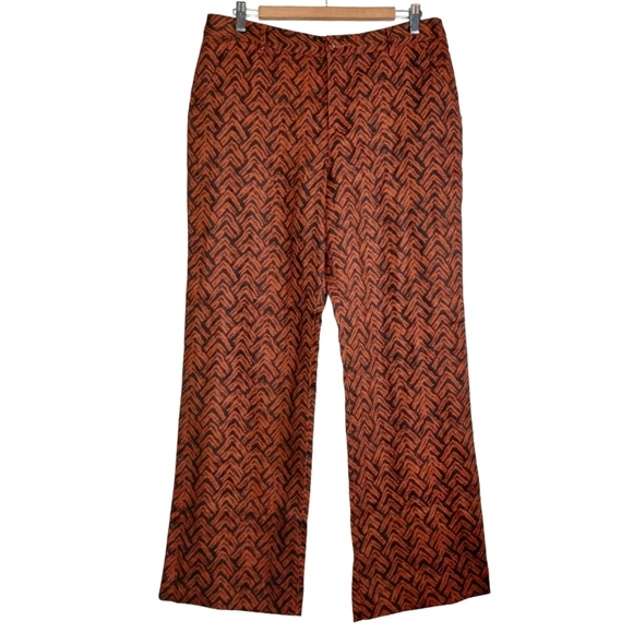 NWOT Garnet Hill Boho 100% Linen Sz 10 Chevron Print Cinnamon Woodblock Trousers - Picture 2 of 15